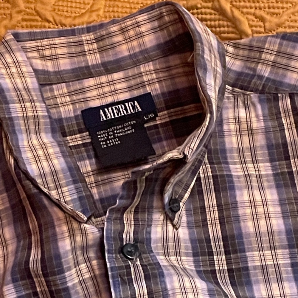 Vintage America Men's Blue Plaid Shirt